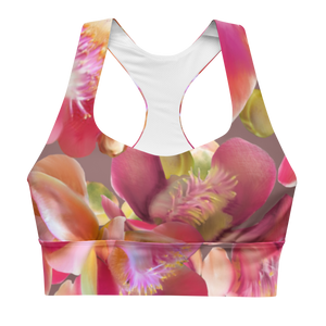 Cannonball Flower Longline Sports Bra (Light Wood)