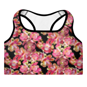 Cannonball Flower Padded Sports Bra (Small Print-Black)