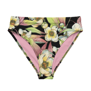 Franklin Flower Recycled High-waisted Bikini Bottom (Black)