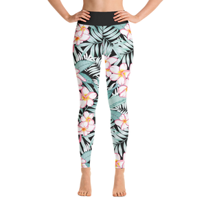 Plumeria (Black Waistband) Yoga Leggings
