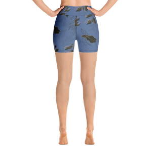 Flora Yoga Shorts (Blue w/Black Stitching)