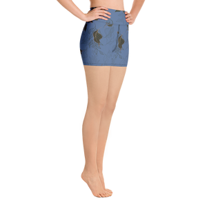Flora Yoga Shorts (Blue w/Black Stitching)