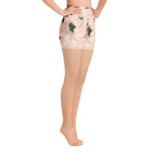 Flora Yoga Shorts (Pink Cream w/Black Stitching)